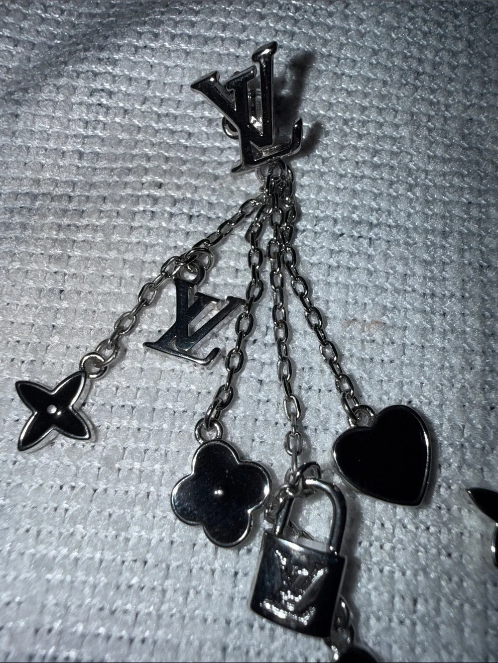 Louis Vuitton Monogram Sweet Black Enamel Silver Charm Dangle Drop Earrings